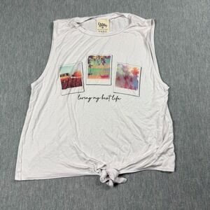 Dirtee Laundry Tank Top Womens M White Graphic Cropped Knot Living My Best Life